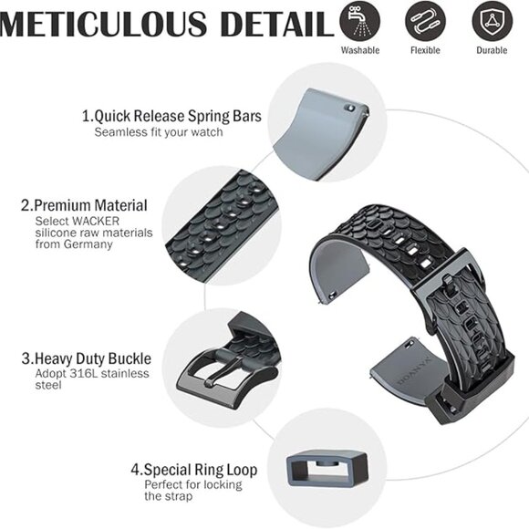 22mm Quick Release Replacement Watch Strap/Band - NWT! Gray, Dragon Scales - Picture 11 of 16